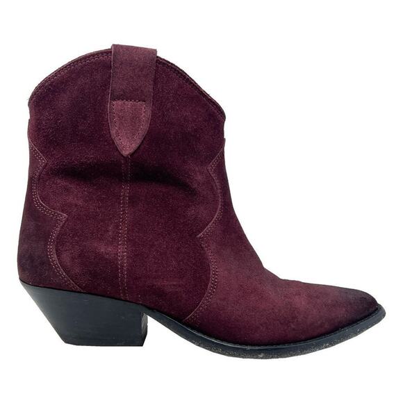 Isabel Marant Dewina Dark Red Maroon Suede Pointed Toe Block Heel Ankle Boots - Picture 3 of 9